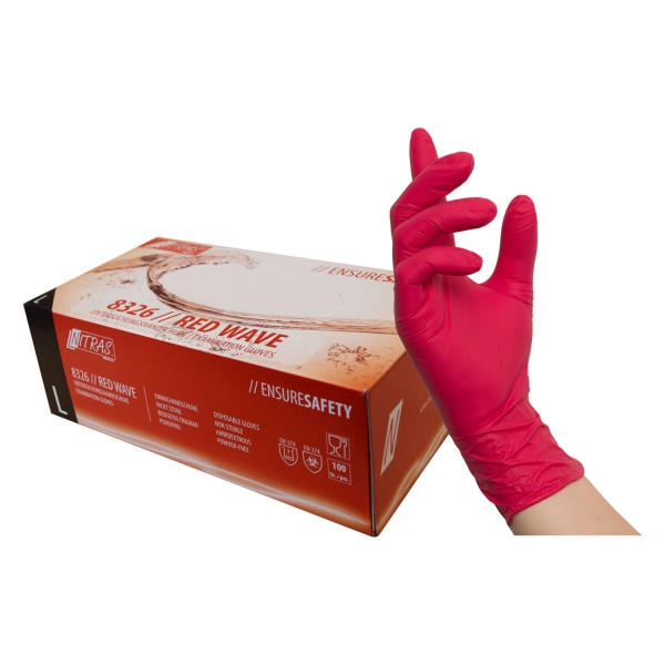 NITRAS RED WAVE Nitril Einmalhandschuhe, rot Größe L | VE= 10 x 100 