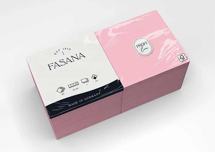FASANA Zelltuchserviette 40 x 40 cm, 1/4-Faltung, 3-lagig  powder pink | 1 Karton = 4 x 250 Stück 