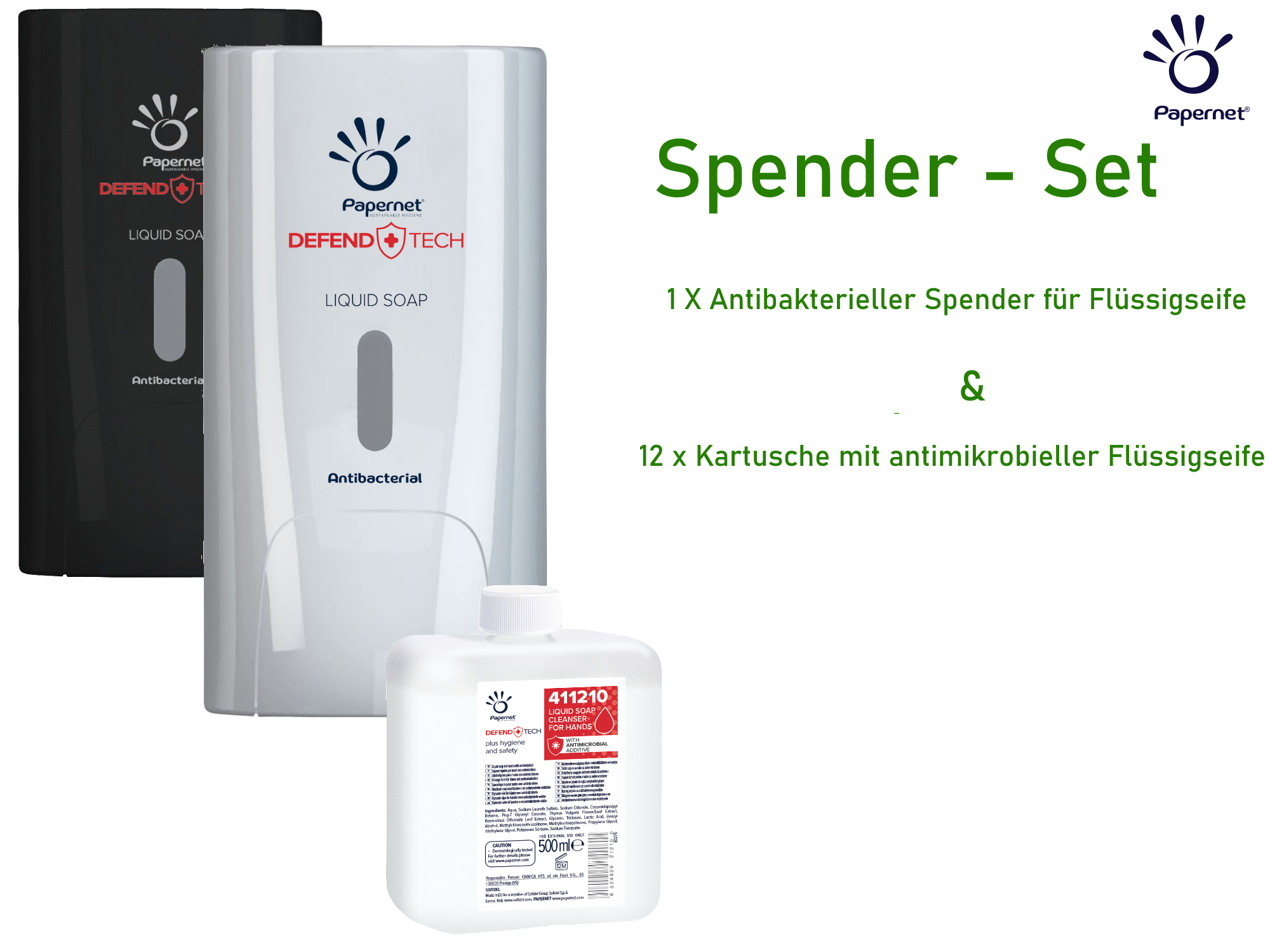 Spender SET: Papernet Antibakterieller Seifenspender weiß & Flüssigseife  Spender SET: Papernet Antibakterieller Seifenspender weiß & Flüssigseife