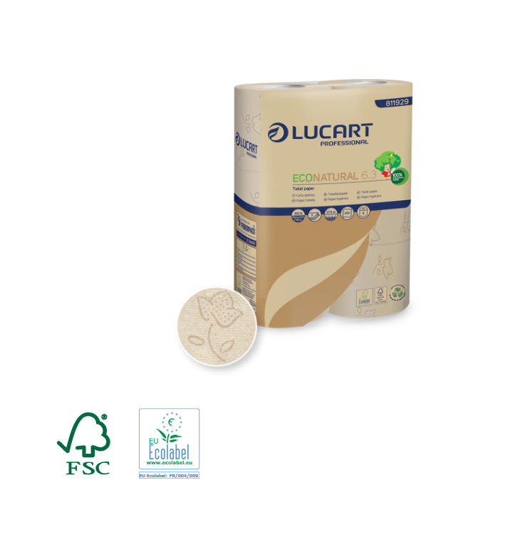 Lucart EcoNatural 250 Toilettenpapier 3-lagig. 250 Blatt | VE = 5 x 6 Rollen = 30 Rollen