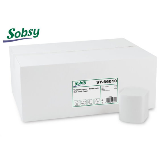 Toilettenpapier Einzelblatt 2-lg, Weiß 10 x 22 cm  |  Karton 9000 Blatt