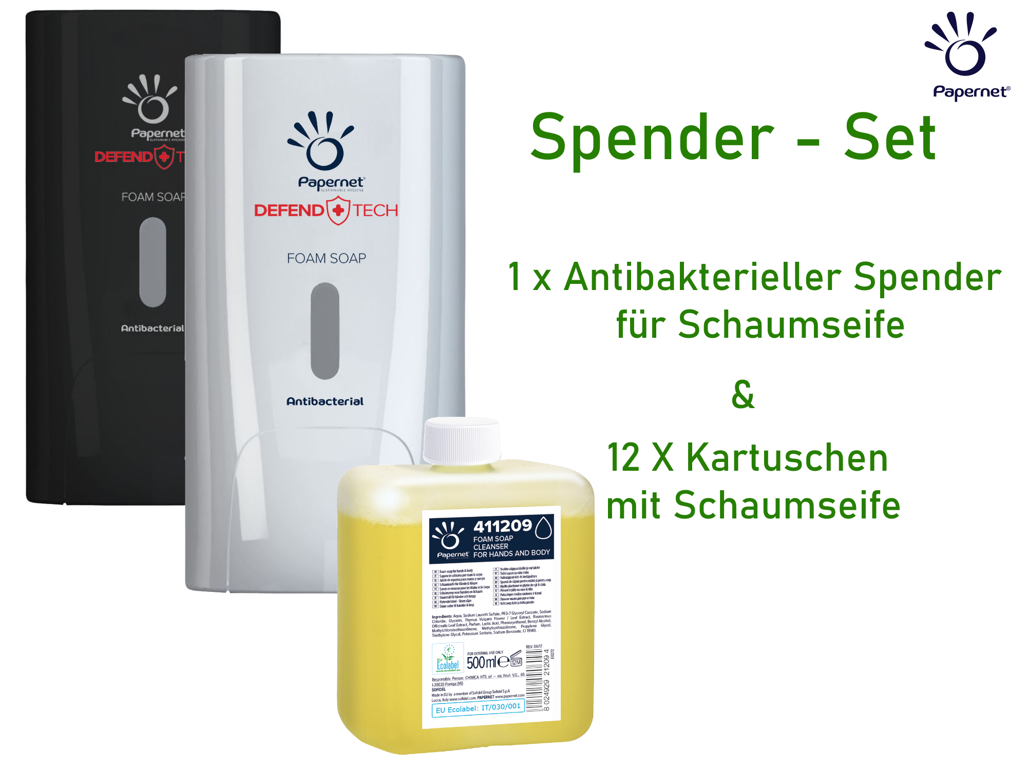 Spender SET: Papernet Spender für Schaumseife weiß & Schaumseife