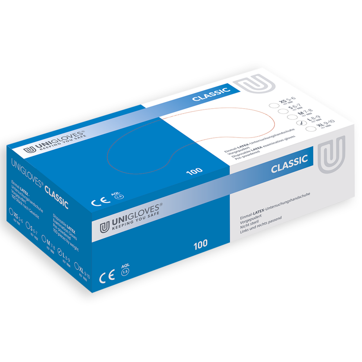 Unigloves CLASSIC Latexhandschuh gepudert L | VE= 10 x 100  Unigloves CLASSIC Latexhandschuh gepudert L | VE= 10 x 100
