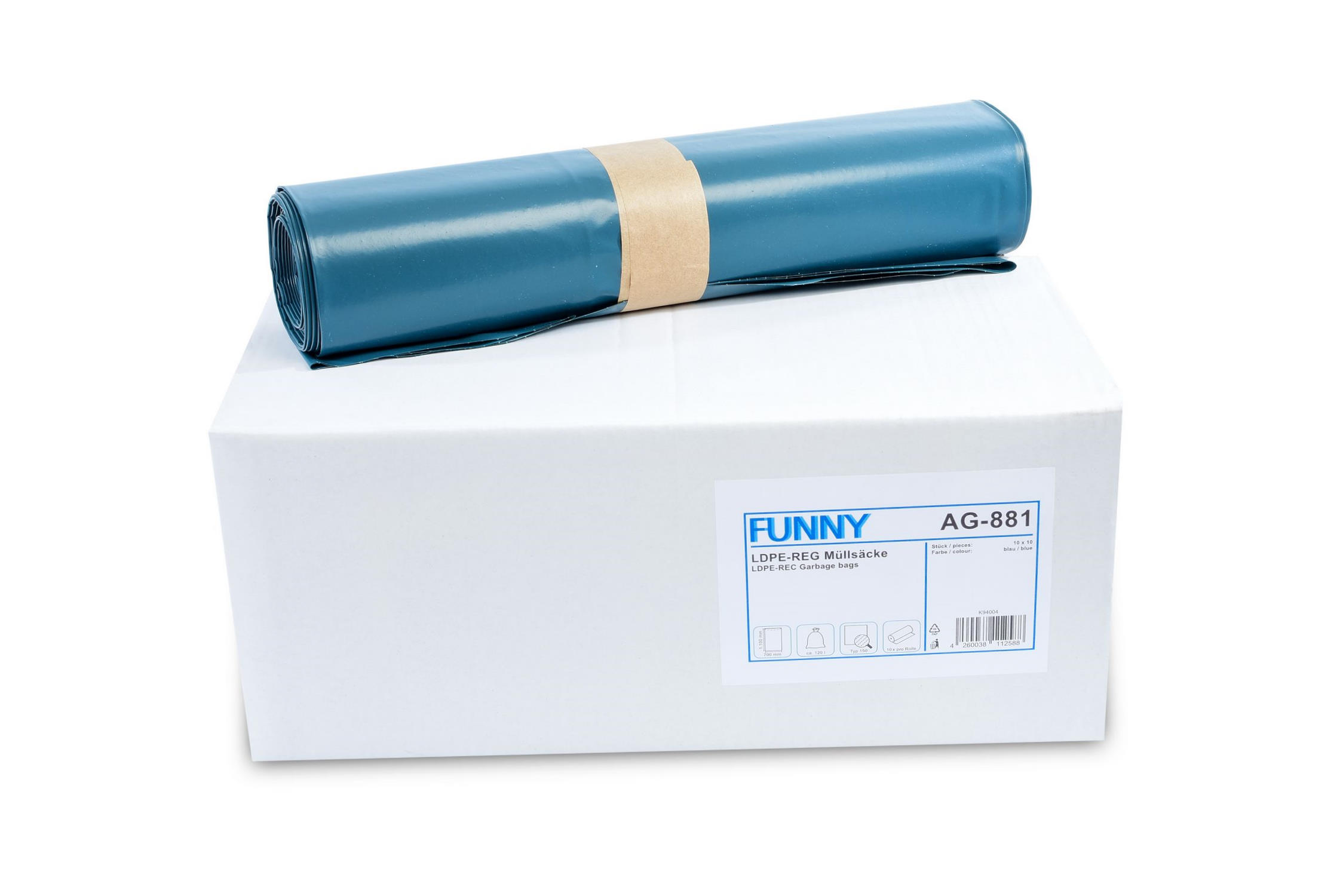 Funny LDPE-Reg Müllsack Typ 150, blau, 120 l | Karton a 100 Stück 
