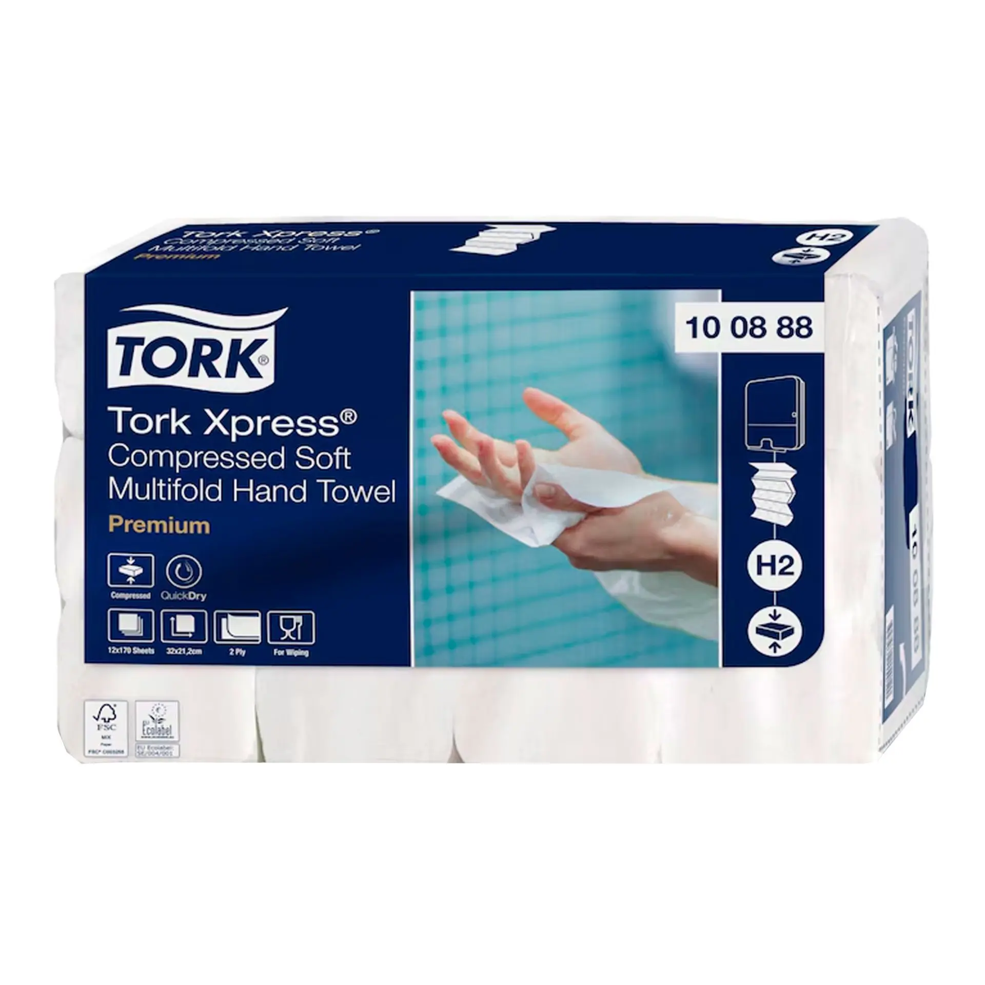 Tork Xpress® Premium komprimierte weiche Multifold-Handtücher Blattlänge 32 cm (100888)  | Karton = 2.040 Tücher Tork Xpress® Premium komprimierte weiche Multifold-Handtücher Blattlänge 32 cm (100888)  | Karton = 2.040 Tücher