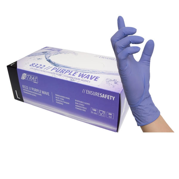 NITRAS PURPLE WAVE, Nitril-Einmalhandschuhe violett, schwarz Größe L | VE= 10 x 100 