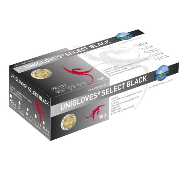 Unigloves SELECT BLACK Latexhandschuh puderfrei  XL  | VE= 10 x 100