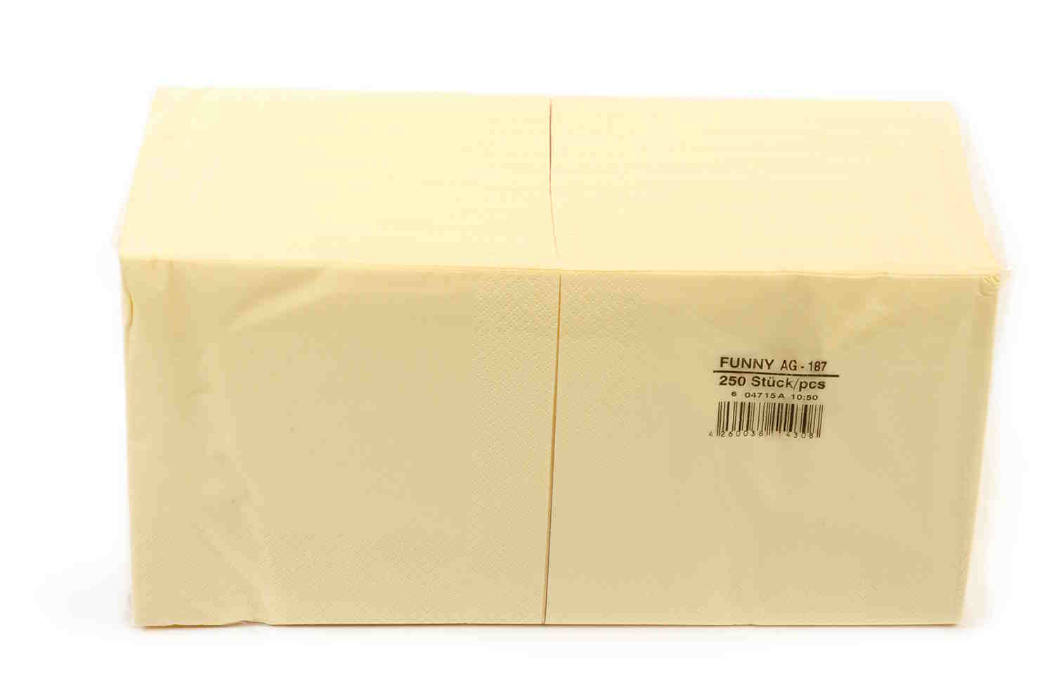 Funny Tafelserviette, 1/4 Falz, creme, 3lagig, 100% Zellstoff | Karton = 4 x 250 = 1000 Stück Funny Tafelserviette, 1/4 Falz, creme, 3lagig, 100% Zellstoff | Karton = 4 x 250 = 1000 Stück