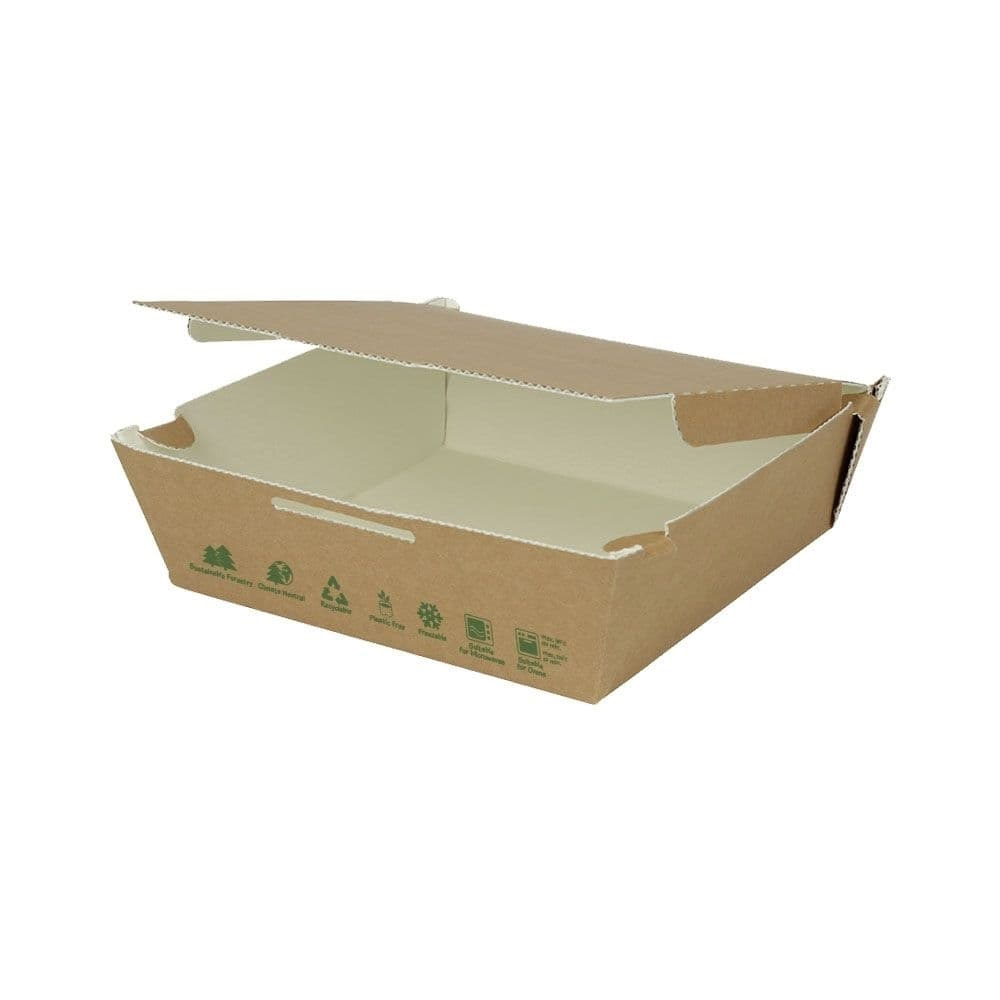 Take-away-Karton-Boxen 1700 ml, hitzebeständig, braun, biobeschichtet   | VE 300 Stück 