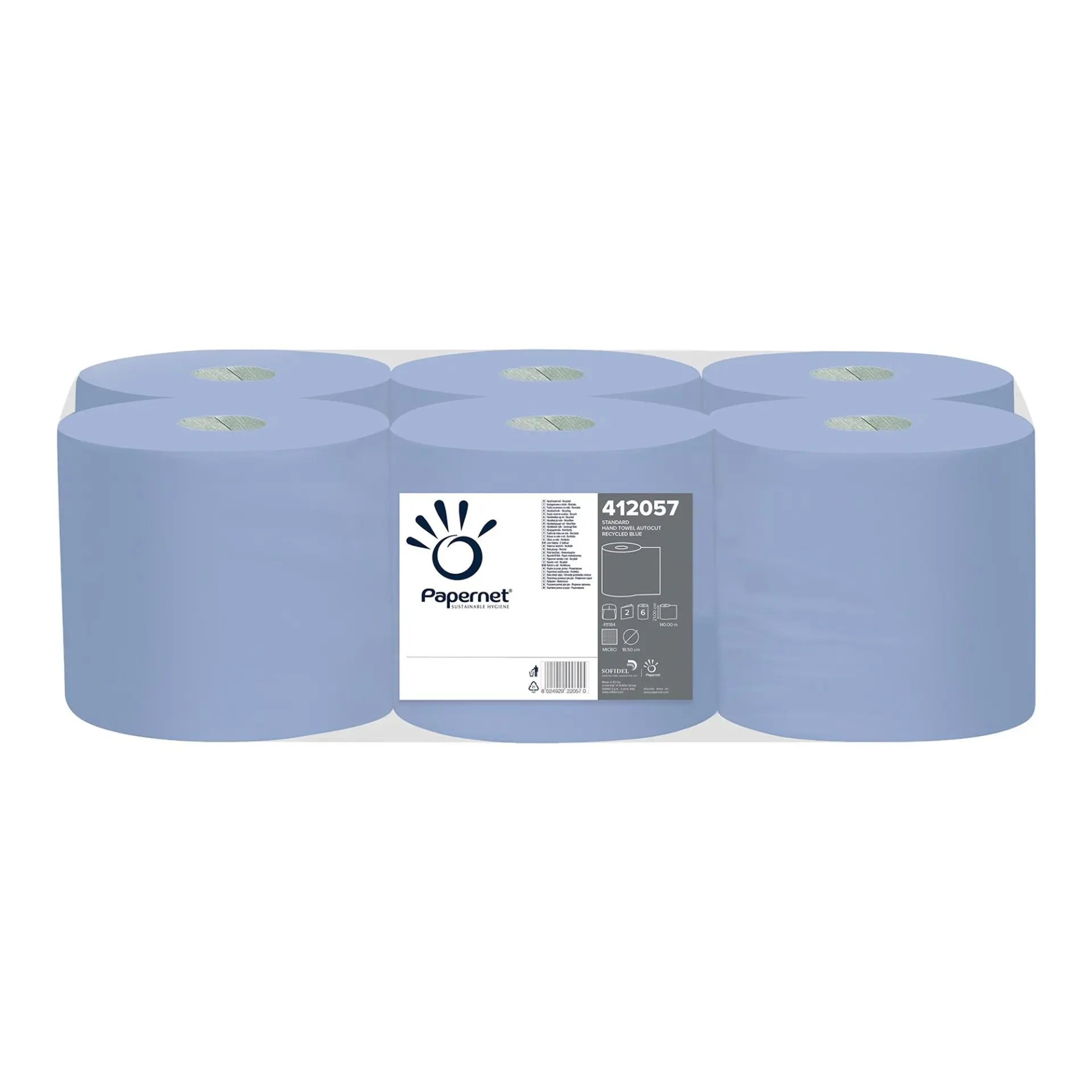 Papernet AutoCut Handtuchrollen 2-lagig blau  412057 | Karton = 6 Rollen  