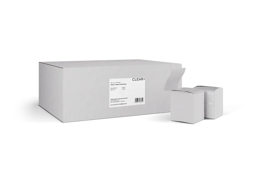 1701524 CWS Clear+ Toilettenpapier Einzelbltter V-Falz  Karton = 40 x 265 Blatt