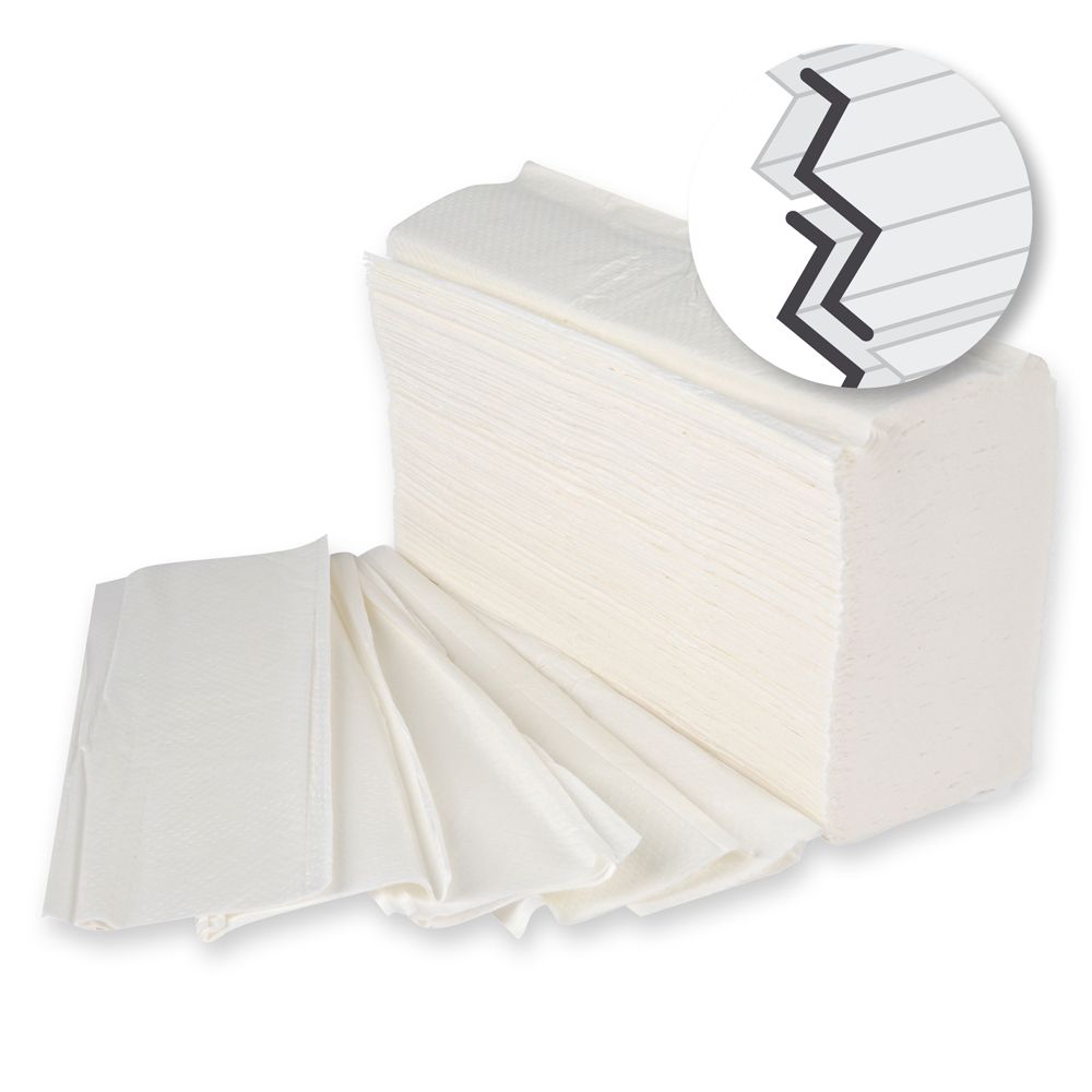 Papierhandtücher 3-lagig Multifold W-Falz, 100% Zellstoff, 21x31,5 cm | Karton = 2560 Tücher