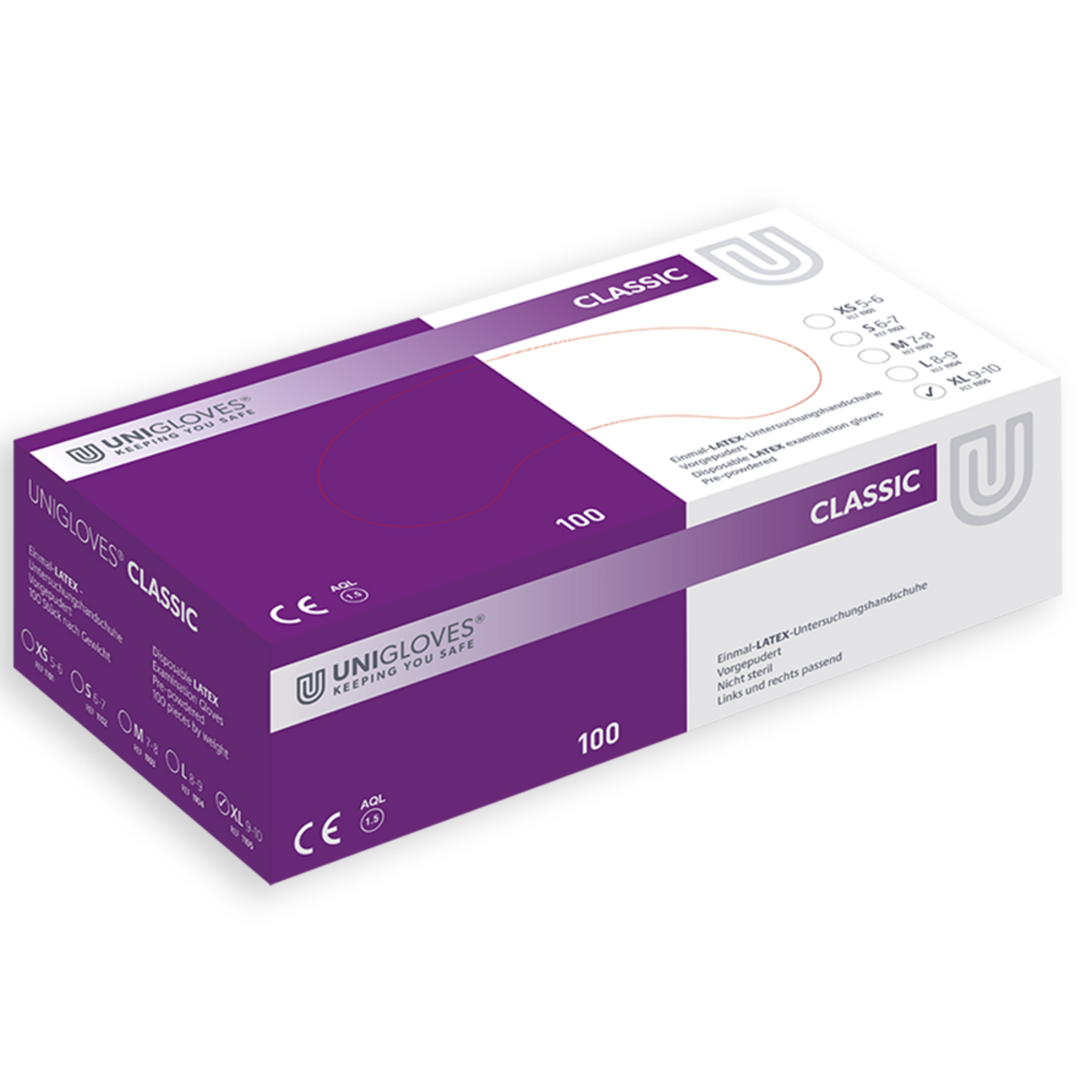 Unigloves CLASSIC Latexhandschuh gepudert XL | VE= 10 x 100  Unigloves CLASSIC Latexhandschuh gepudert XL | VE= 10 x 100