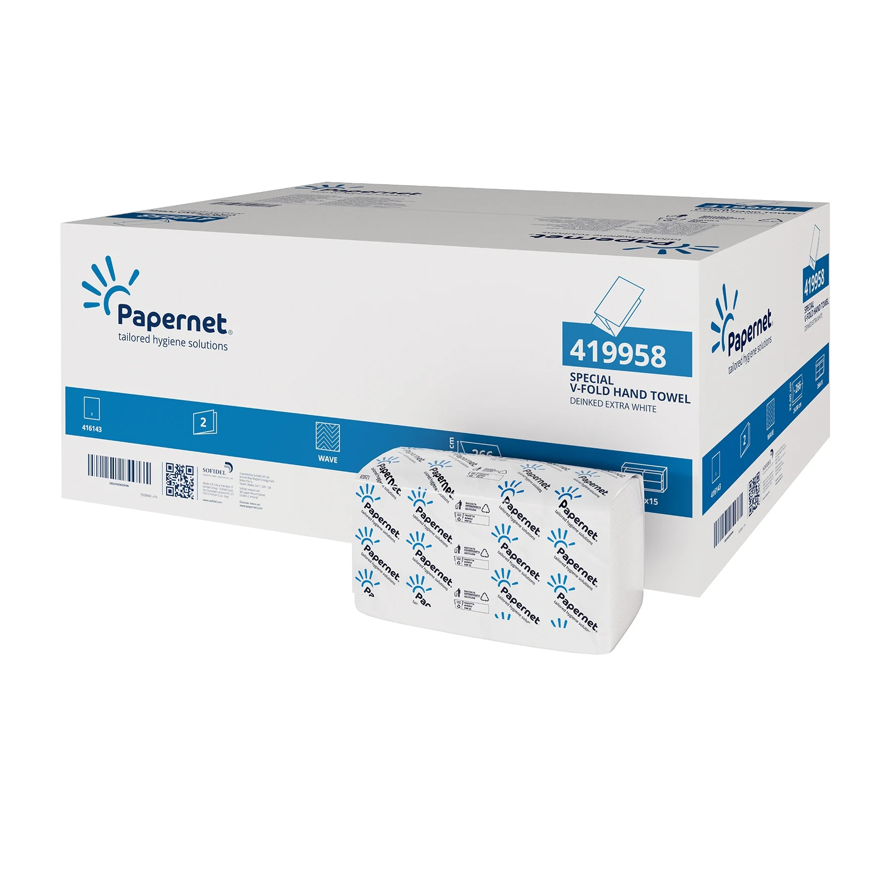 Papernet V-Falz Falthandtücher  2-lagig hochweiss 24 x 23 cm | Karton = 15x266  =3990 Blatt 