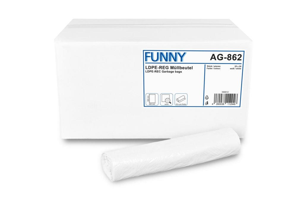 Funny Müllbeutel LDPE, weiß 30 Liter |  25 Rollen à 50 Stück