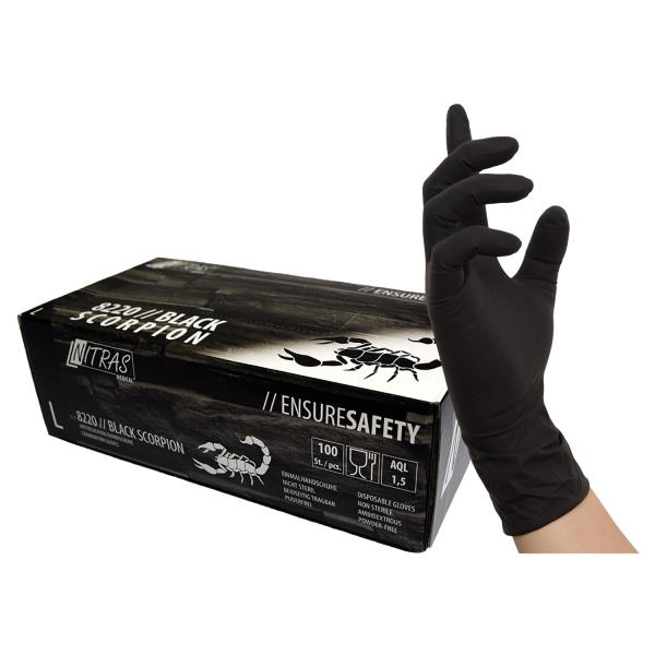 NITRAS BLACK SCORPION Latex Einmalhandschuhe, schwarz  Größe L | VE= 10 x 100 