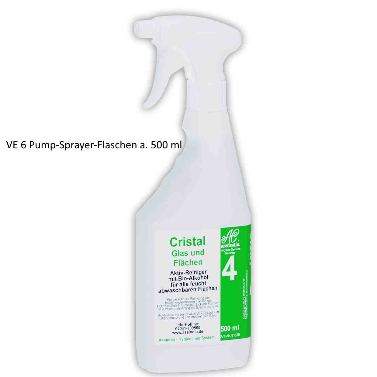 Cristal Glas und Flächen Reiniger Pump-Sprayer-Flasche  | VE 6 x 500 ml