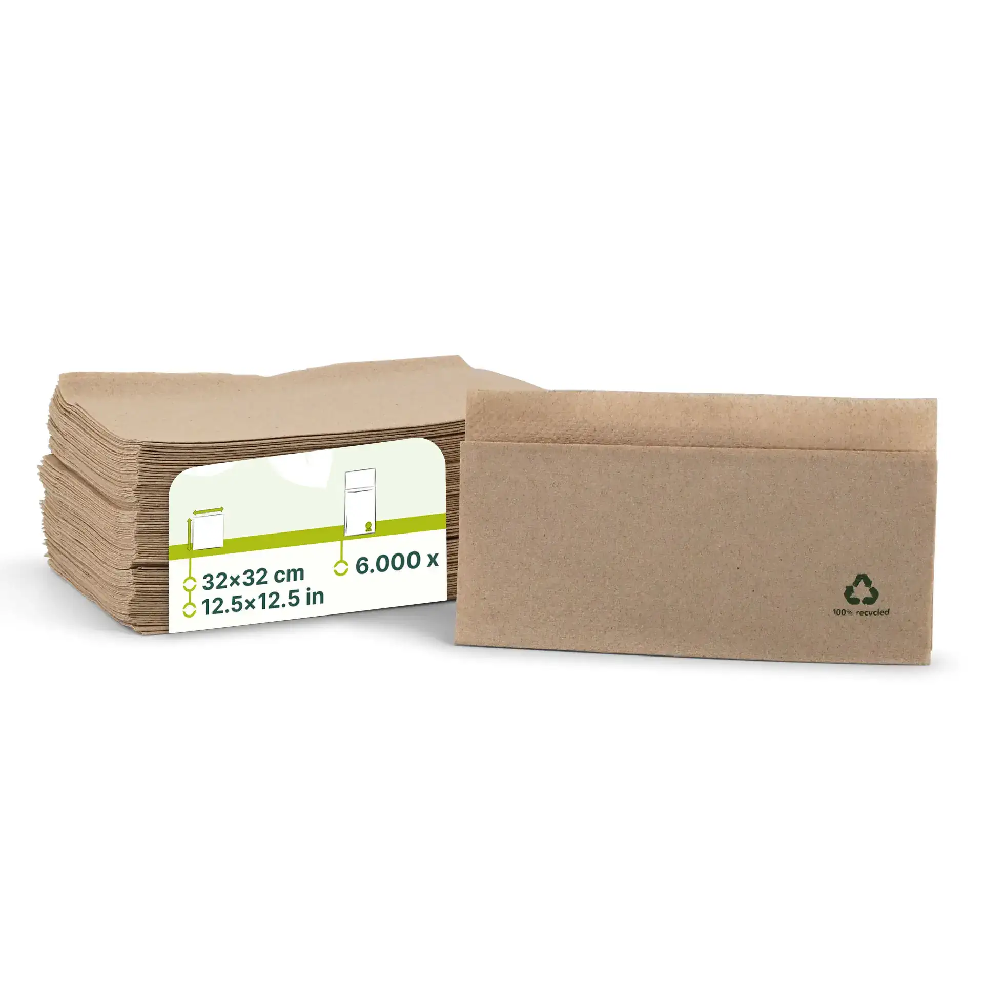 Servietten aus recyceltem Papier 32 x 32 cm, 1-lagig, 1/8 Falz