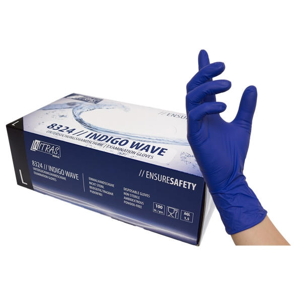 NITRAS INDIGO WAVE Nitril Einmalhandschuhe, dunkelblau Größe S | VE= 10 x 100 