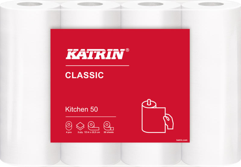Katrin Plus Kitchen 50  Küchenrolle 2-lagig, weiß  | VE = 8 x 4 Rollen Katrin Plus Kitchen 50  Küchenrolle 2-lagig, weiß  | VE = 8 x 4 Rollen