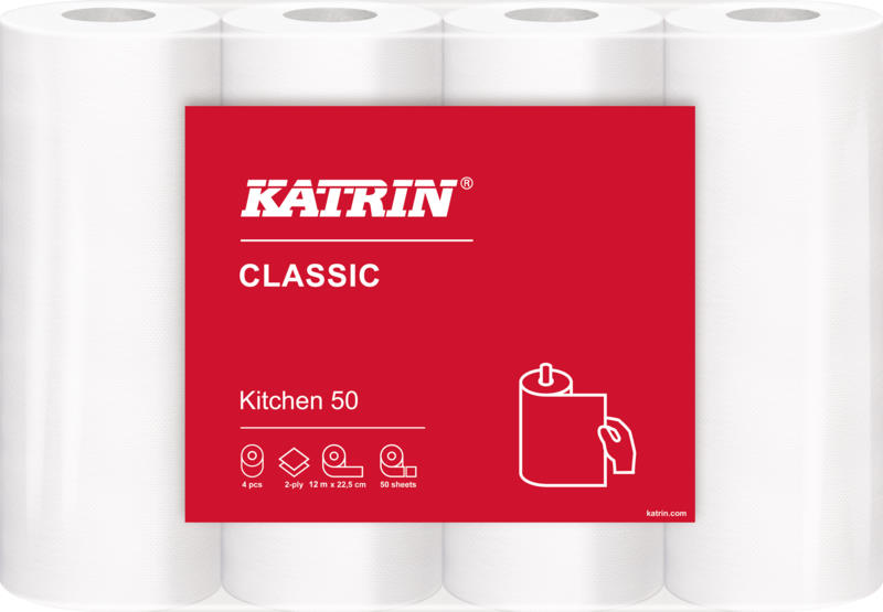 Katrin Plus Kitchen 50  Küchenrolle 2-lagig, weiß  | VE = 8 x 4 Rollen