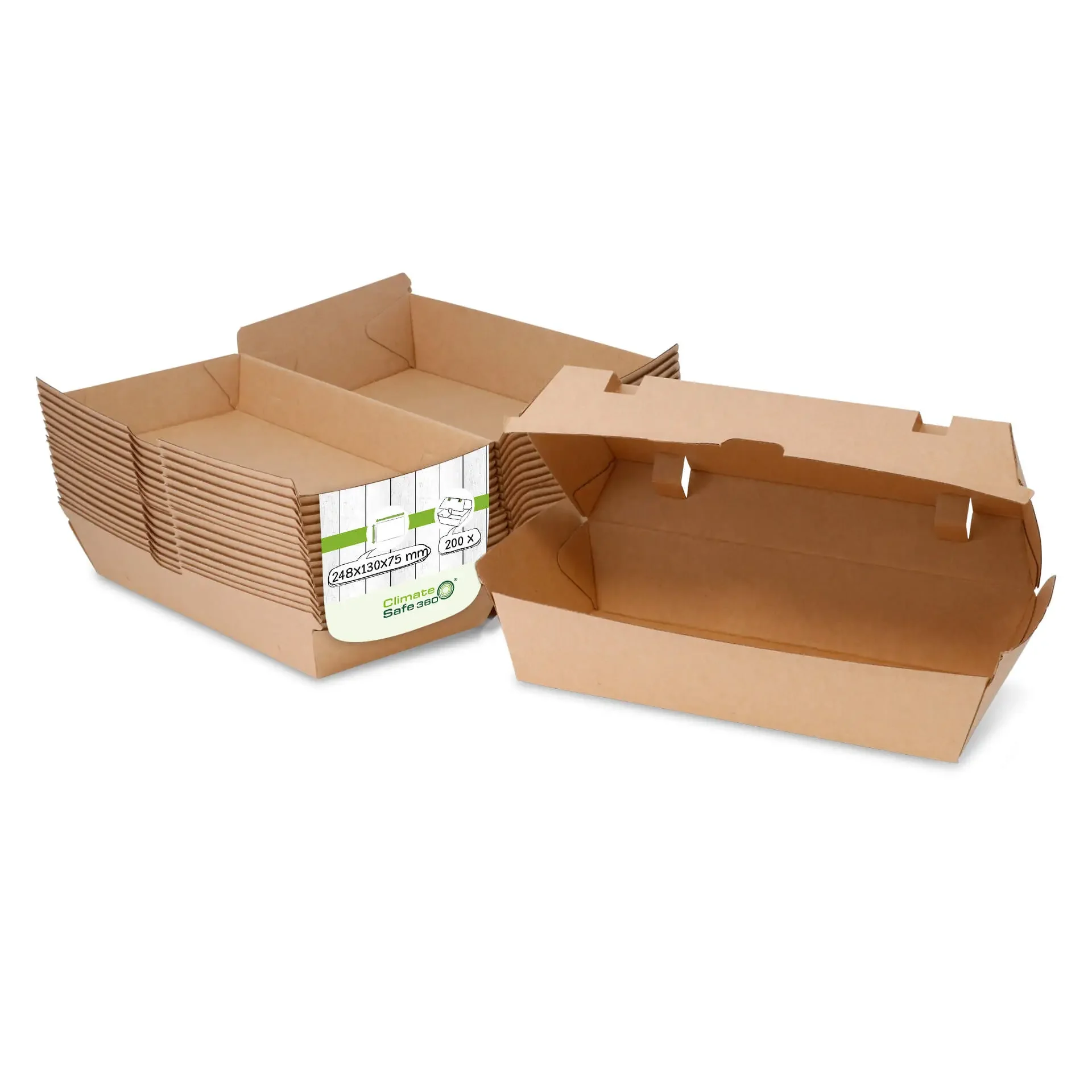 Take-away-Klappdeckel-Boxen 24,8 x 13 x 7,5 cm, Kraftkarton, braun  | VE 200 Stück