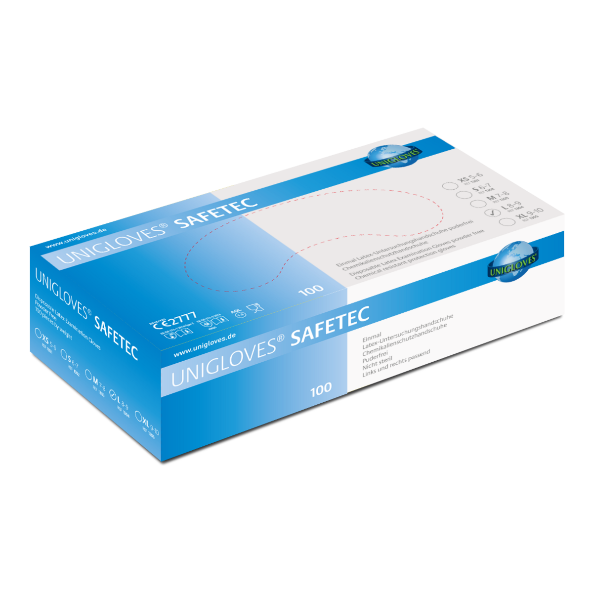 Unigloves SAFETEC Latexhandschuh puderfrei L | VE= 10 x 100 