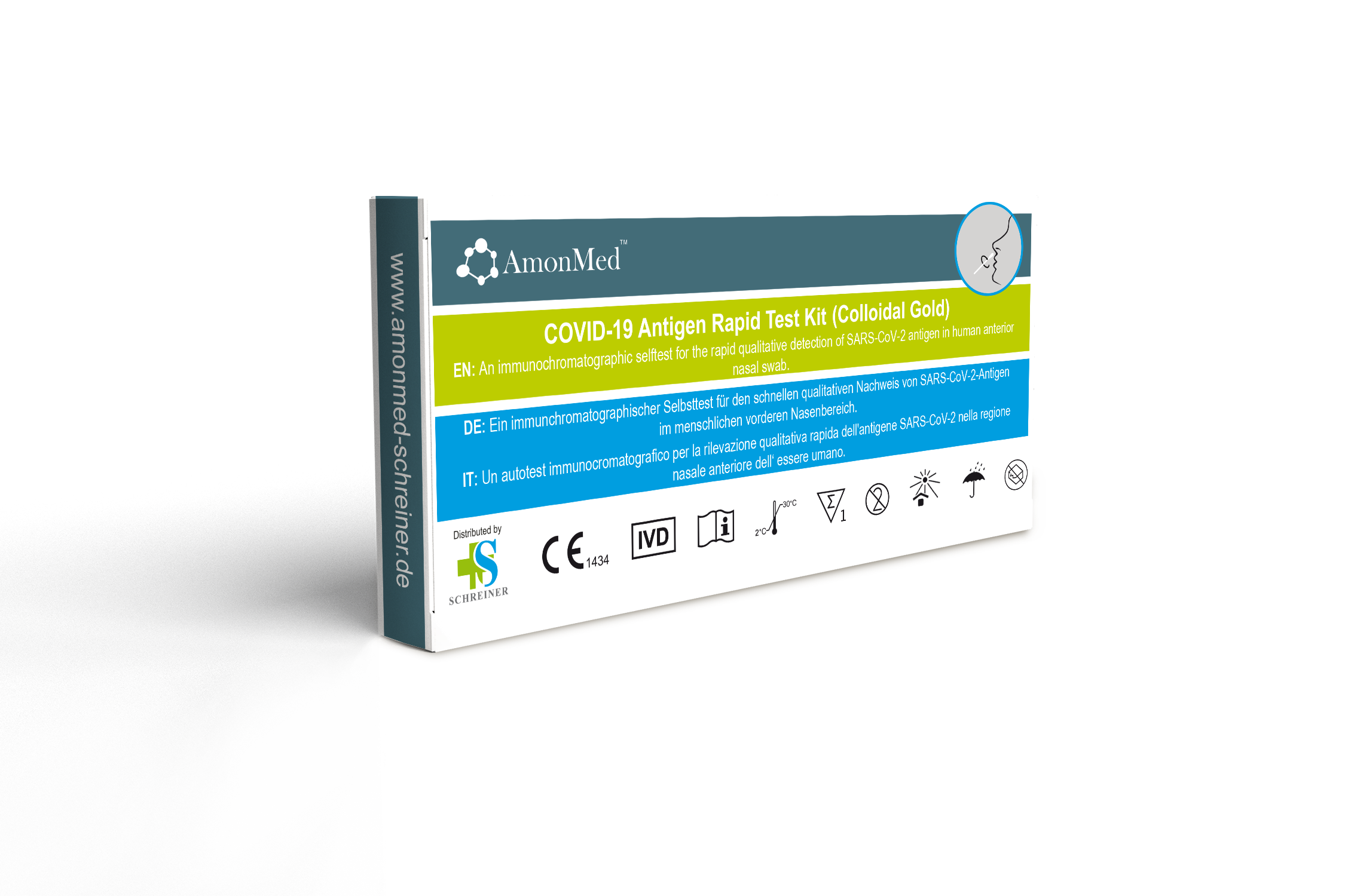 AmonMed COVID-19 Antigen Nasenabstrich Schnelltest Kit (Colloidal Gold)  |  VE = 100 Stück ( einzeln verpackt ) 