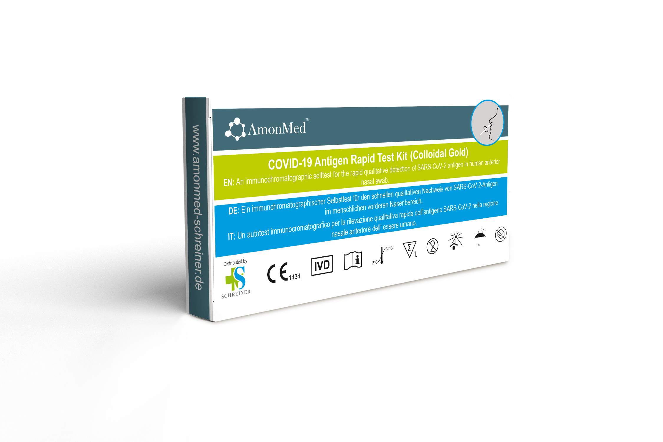 AmonMed COVID-19 Antigen Nasenabstrich Schnelltest Kit (Colloidal Gold)  |  VE = 50 Stück ( einzeln verpackt ) MHD 04.2024