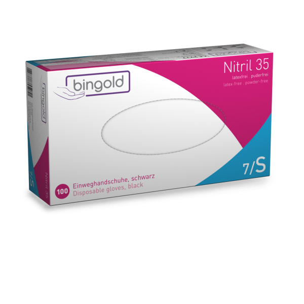 Bingold Einweghandschuhe Nitril 35BLACK, Nitril, lebensmittelecht, schwarz, Gre S, 100 Stck