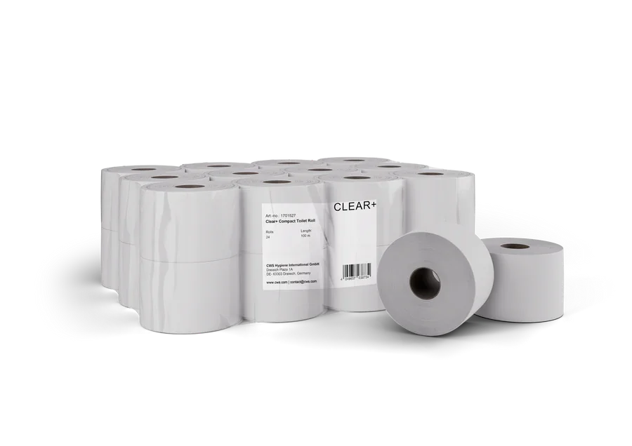 1701527   CWS Clear+ Toilettenpapier Kompakt-Rollen, 2-lagig 100 m  Karton = 24 Rollen