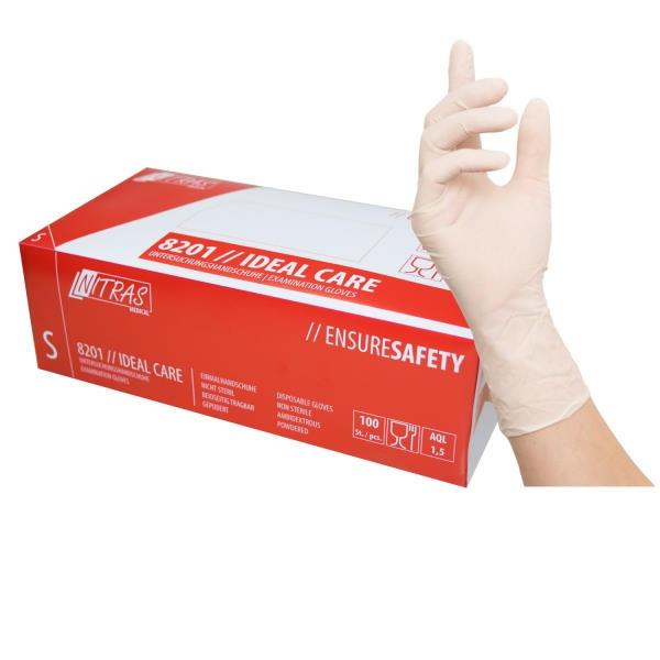 NITRAS IDEAL CARE Latex Einmalhandschuhe, Weiß , Größe XS | VE= 10 x 100  