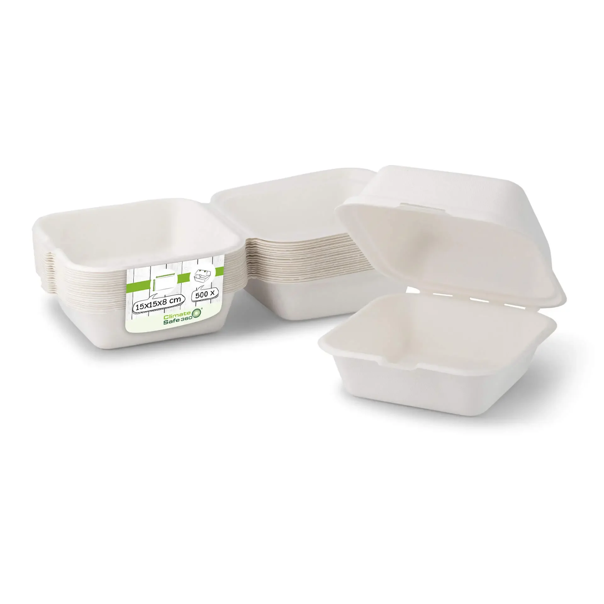 Burgerboxen aus Zuckerrohr, 15 x 15 x 8 cm, quadratisch | VE 500 Stück Burgerboxen aus Zuckerrohr, 15 x 15 x 8 cm, quadratisch | VE 500 Stück