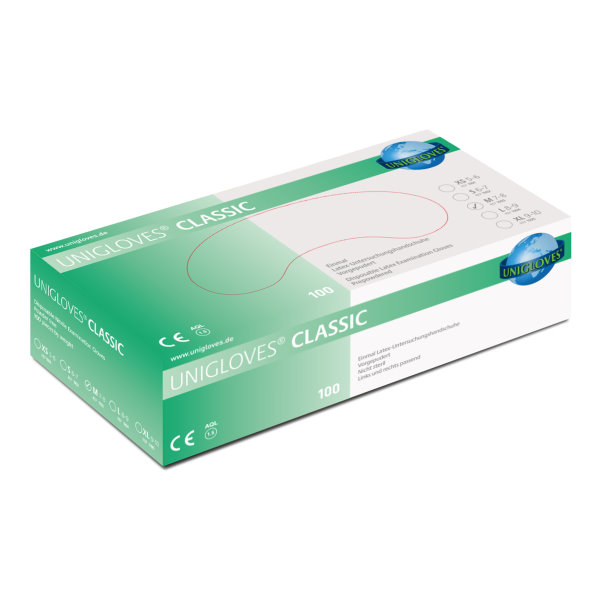 Unigloves CLASSIC Latexhandschuh gepudert M | VE= 10 x 100  Unigloves CLASSIC Latexhandschuh gepudert M | VE= 10 x 100