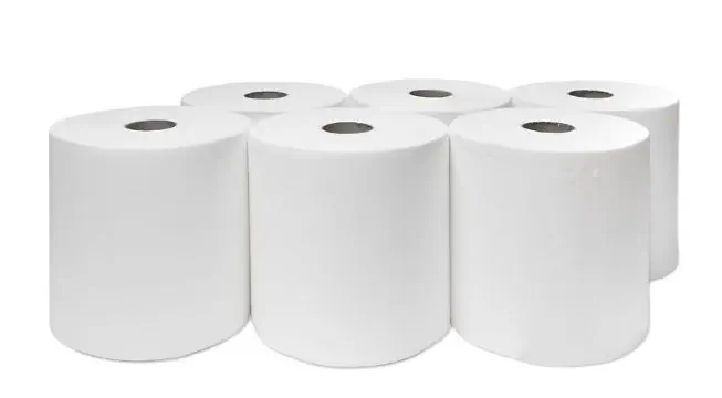 System Handtuchrollen 2-lagig, Zellstoff, hochweiß, 20,5 cm Breite, 150 Meter, 4,3 cm Hülse, Autocut Spender, Sensor Spender