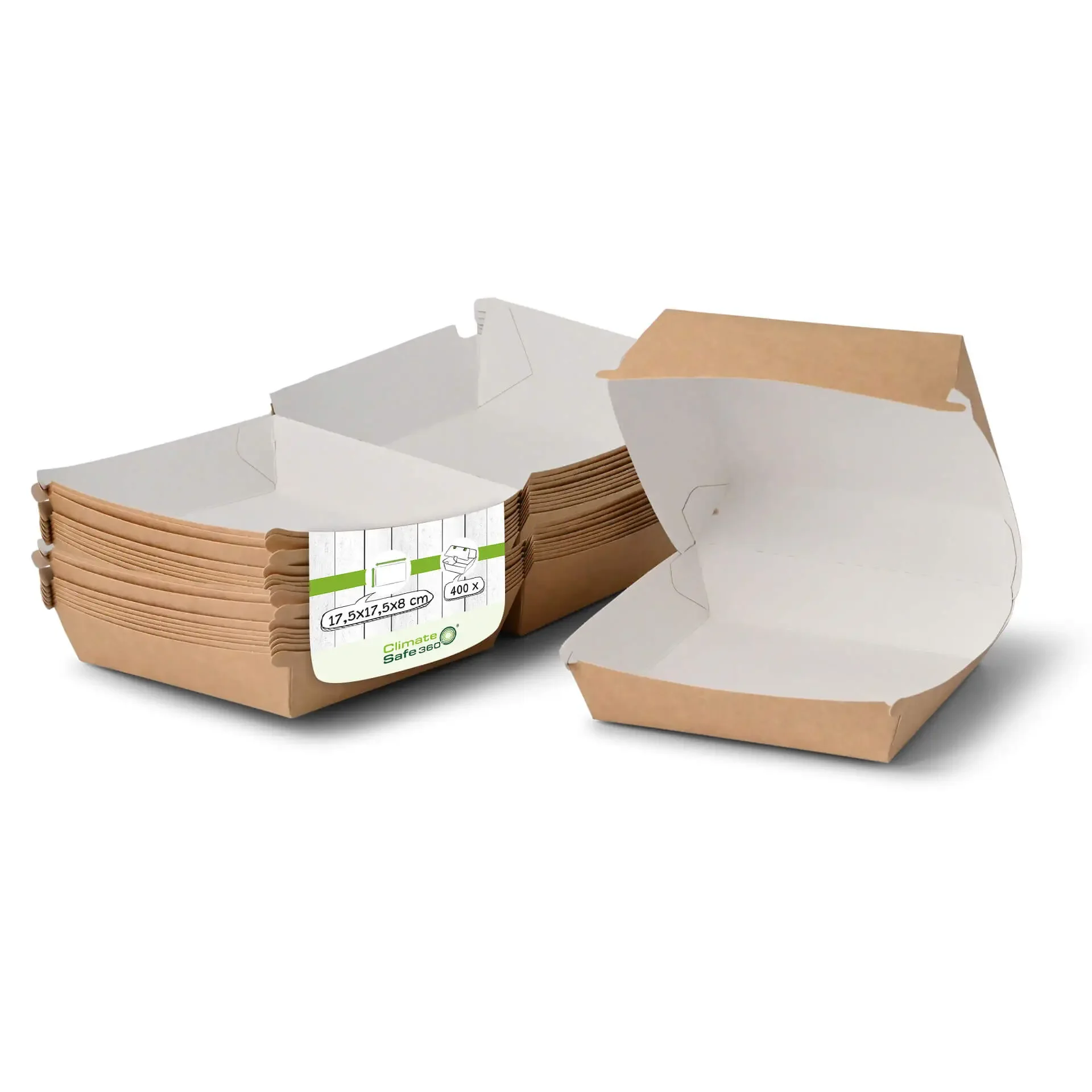 Take-away-Burger-Boxen 14,5 x 14,5 x 8 cm, braun-weiß   |  400 Stück Take-away-Burger-Boxen 14,5 x 14,5 x 8 cm, braun-weiß   |  400 Stück