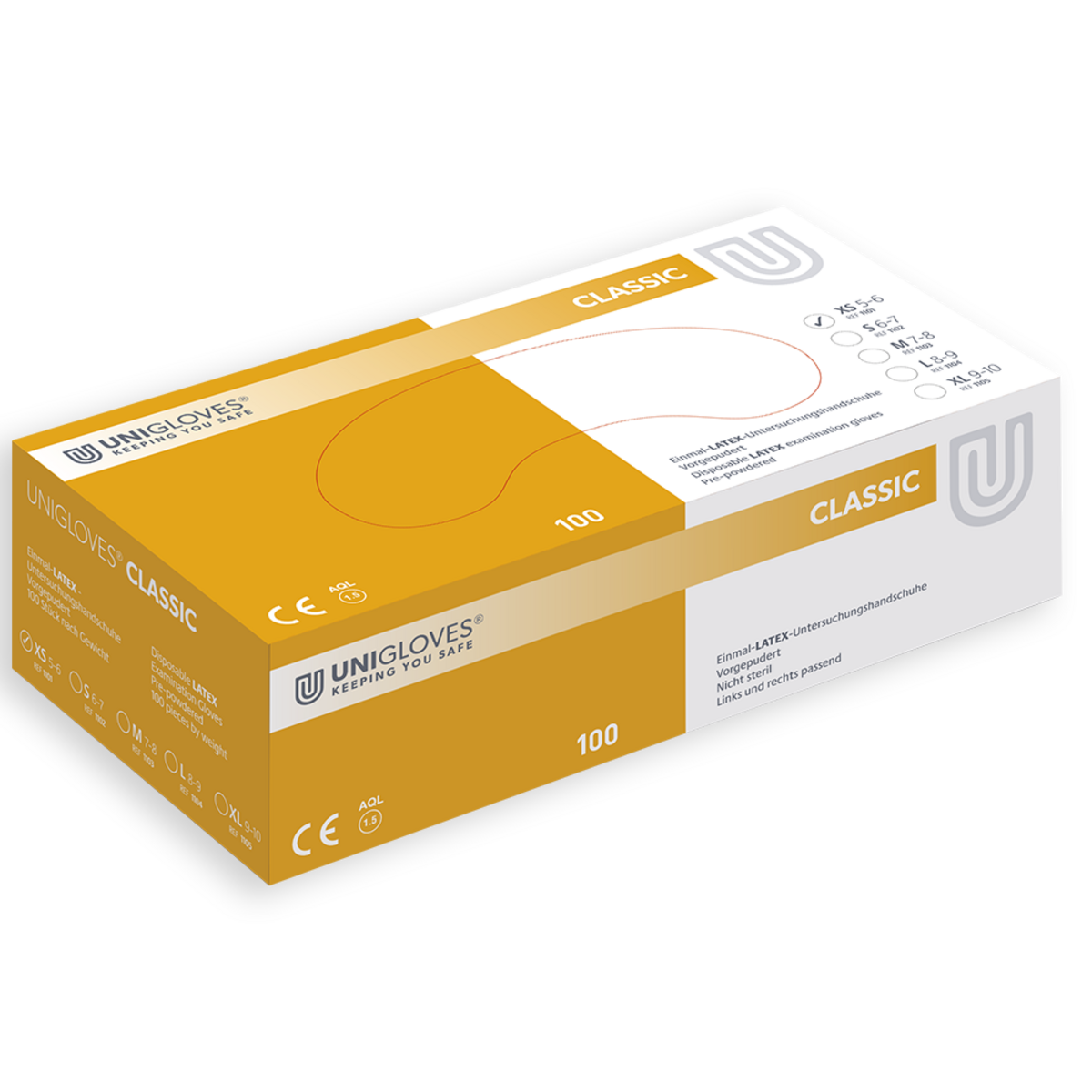 Unigloves CLASSIC Latexhandschuh gepudert XS | VE= 10 x 100  Unigloves CLASSIC Latexhandschuh gepudert XS | VE= 10 x 100