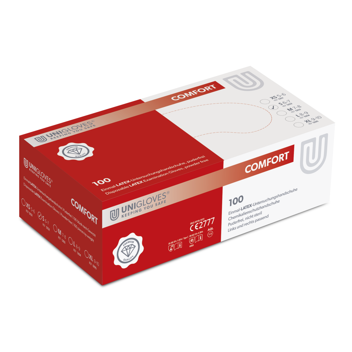 Unigloves COMFORT® aus Latex gefertigter Hygiene- und Schutzhandschuh  S (6,0-7,0) | VE= 10 x 100  Unigloves COMFORT® aus Latex gefertigter Hygiene- und Schutzhandschuh  S (6,0-7,0) | VE= 10 x 100