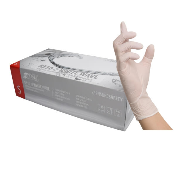 NITRAS WHITE WAVE, Nitril-Einmalhandschuhe, weiß Größe L | VE= 10 x 100 