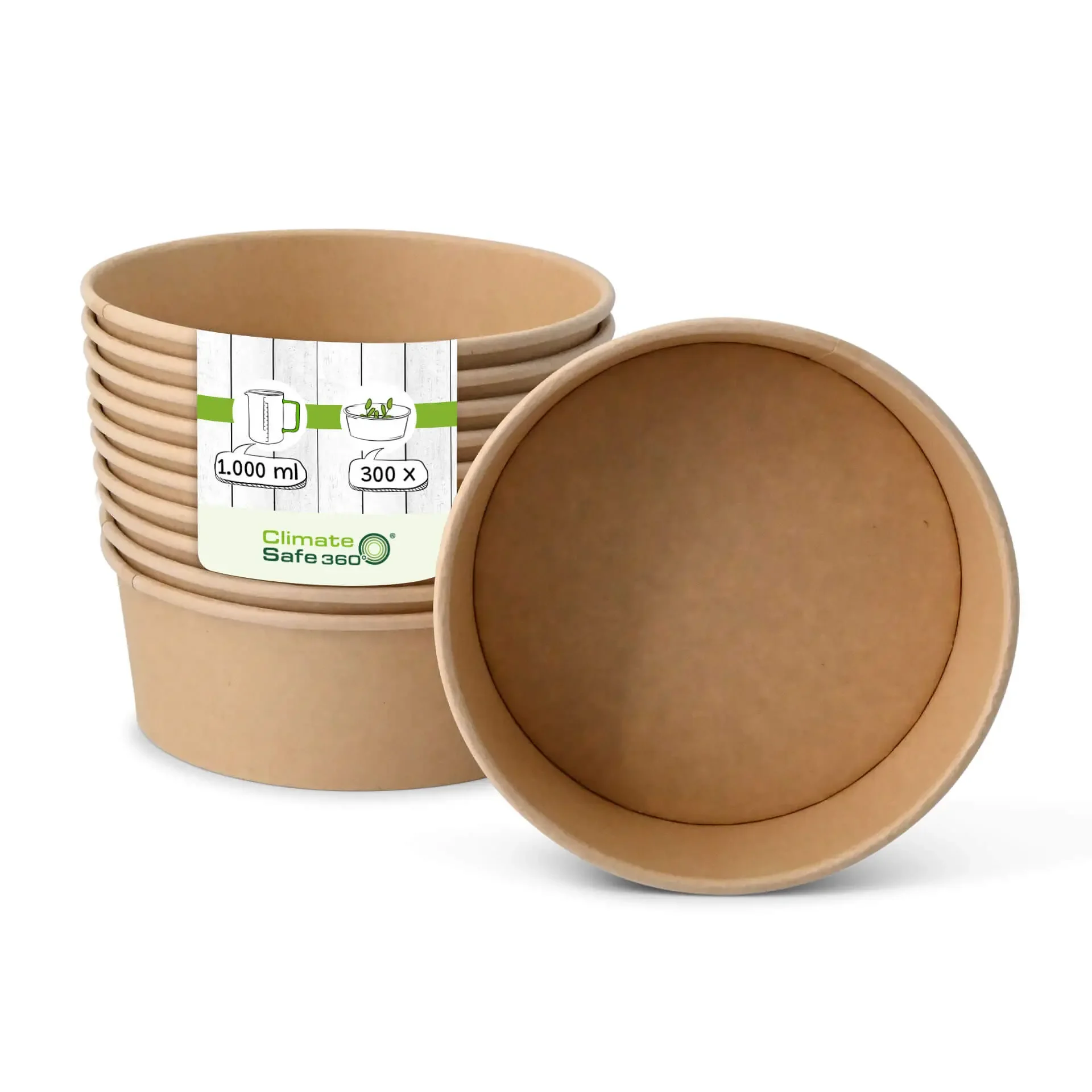Kartonschale / Salatschale (Premium) 1.000 ml, Ø 185 mm braun, rund   | VE 300 Stück