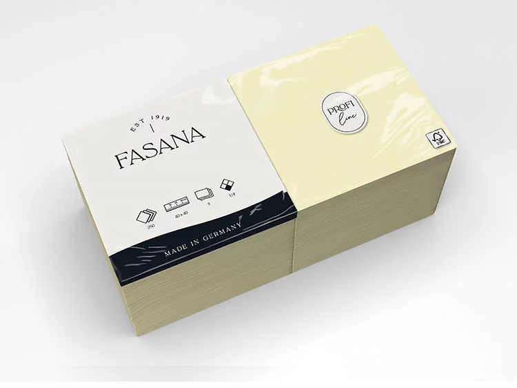 FASANA Zelltuchserviette 33x33 cm, 1/4-Faltung, 3-lagig buttercream  | 1 Karton = 4 x 250 Stück  FASANA Zelltuchserviette 33x33 cm, 1/4-Faltung, 3-lagig buttercream  | 1 Karton = 4 x 250 Stück