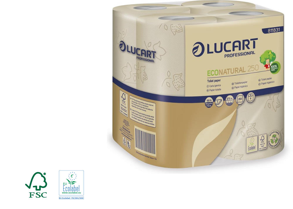 Lucart EcoNatural 250 Toilettenpapier 2-lagig. 250 Blatt | VE = 8 x 8 Rollen = 64 Rollen 