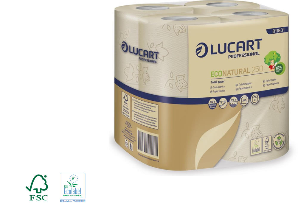 Lucart EcoNatural 250 Toilettenpapier 2-lagig. 250 Blatt | VE = 8 x 8 Rollen = 64 Rollen  Lucart EcoNatural 250 Toilettenpapier 2-lagig. 250 Blatt | VE = 8 x 8 Rollen = 64 Rollen