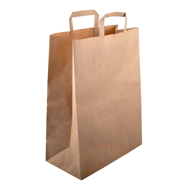 Papiertragetasche Kraft Natron braun 260 + 120 x 350 mm, braun, breiter Boden   | 250 Stück