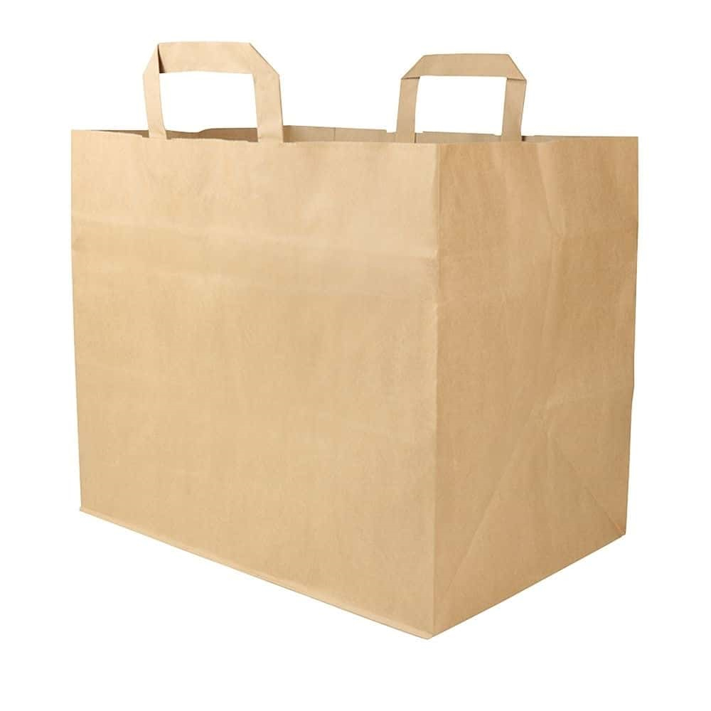 Kraftpapier-Tragetasche XXL, 32 x 22 x 27 cm, braun, breiter Boden  | 250 Stück  Kraftpapier-Tragetasche XXL, 32 x 22 x 27 cm, braun, breiter Boden  | 250 Stück