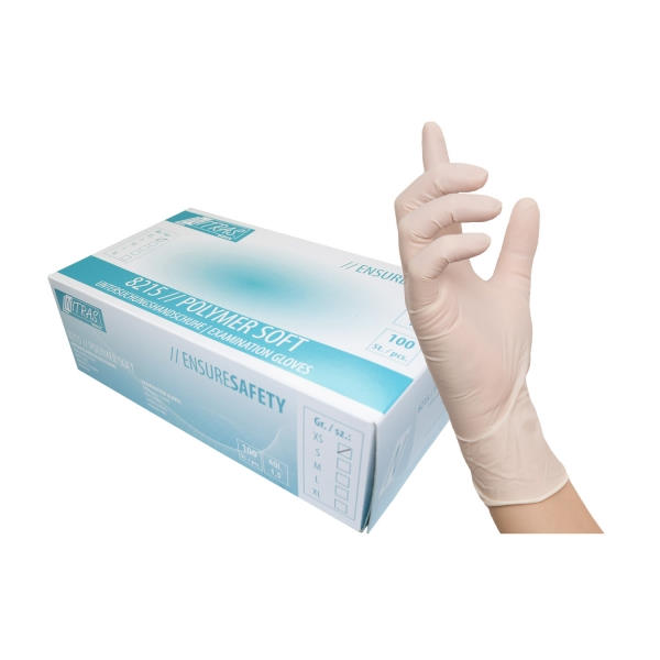 NITRAS POLYMER SOFT Latex Einmalhandschuhe, weiß Größe XS| VE= 10 x 100 
