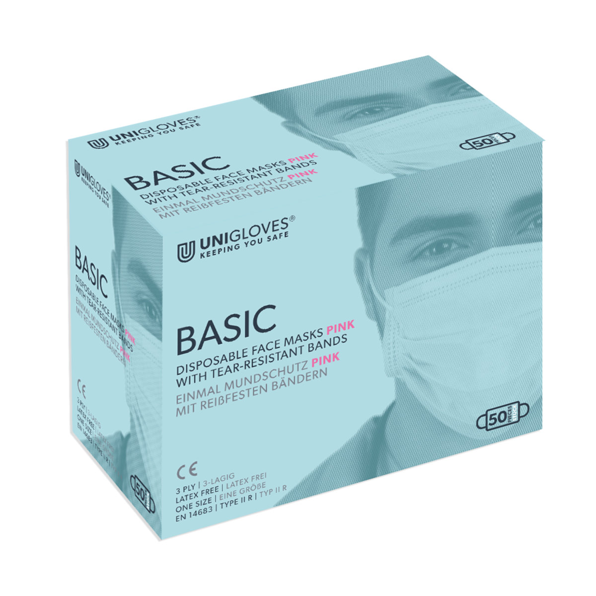 Unigloves Basic Einmal-Mundschutz Pink | VE= 10 X 50 Stück 