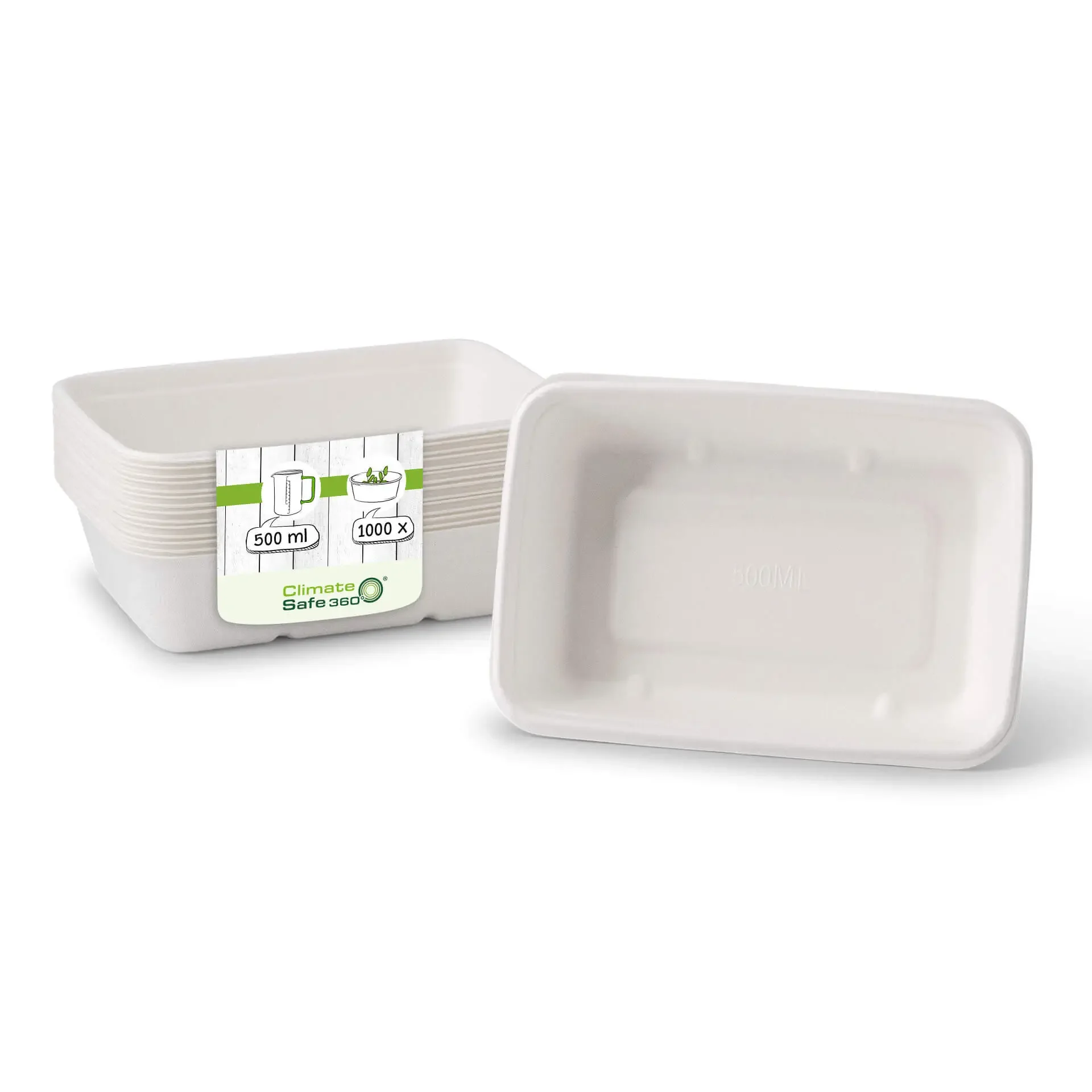 Zuckerrohr-Schalen 17 x 12 x 5 cm, 500 ml, rechteckig  | VE 1000 Stück 