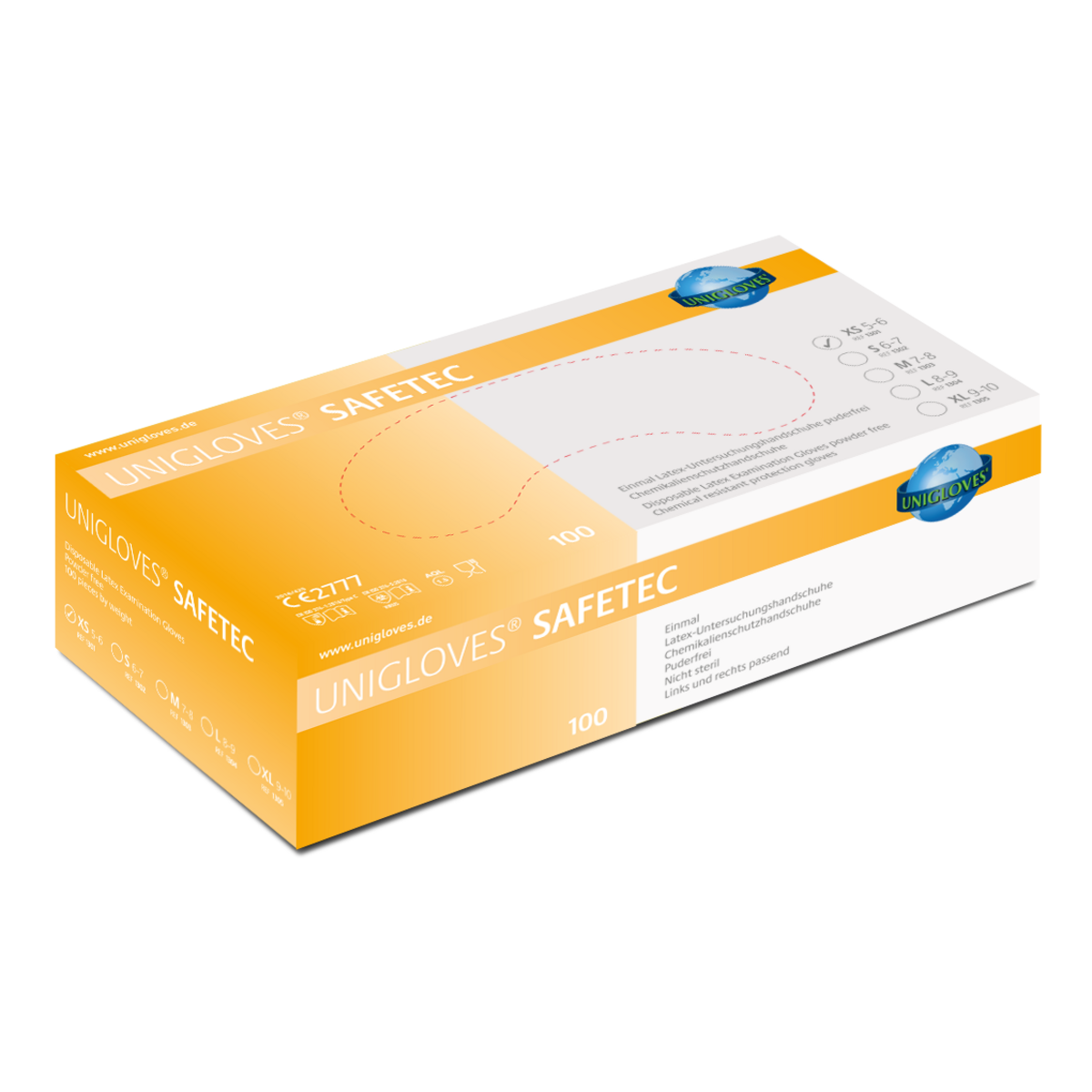 Unigloves SAFETEC Latexhandschuh puderfrei   XS | VE= 10 x 100  Unigloves SAFETEC Latexhandschuh puderfrei   XS | VE= 10 x 100
