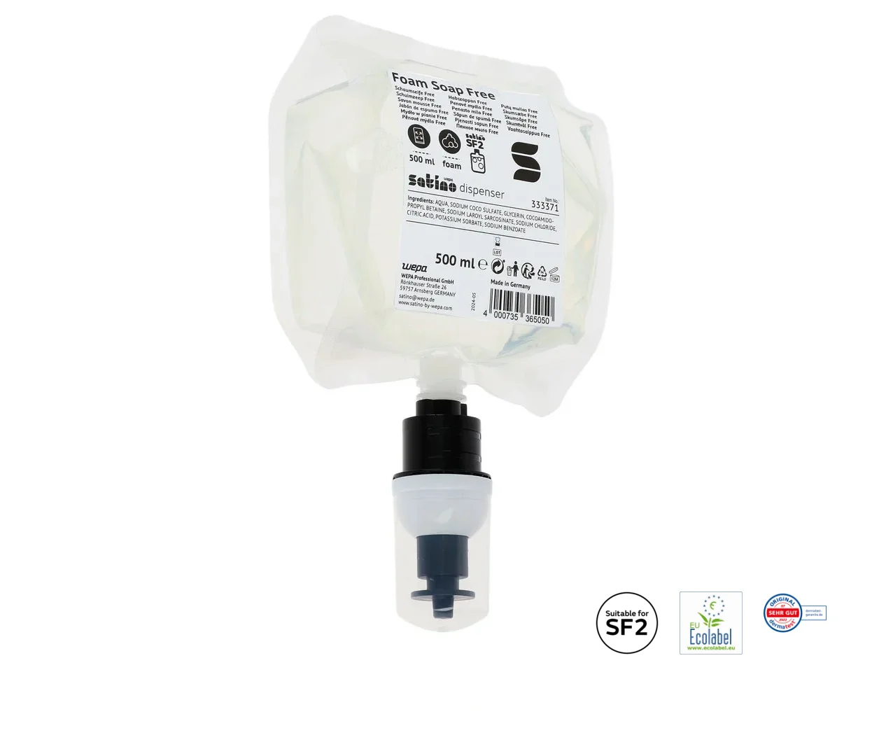 333371 SATINO Schaumseife Free SF2-kompatibel  VE=  6 x 500 ml